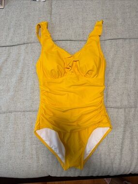DKNY Yellow Ruffle Front One-Piece Swimsuit